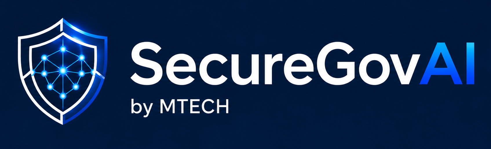 SecureGovAI by MTECH logo with shield and neural data node pattern